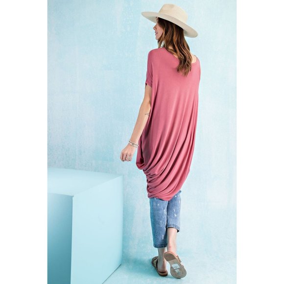 Uneven Short Sleeve Tunic in Marsala - Picture 4 of 5